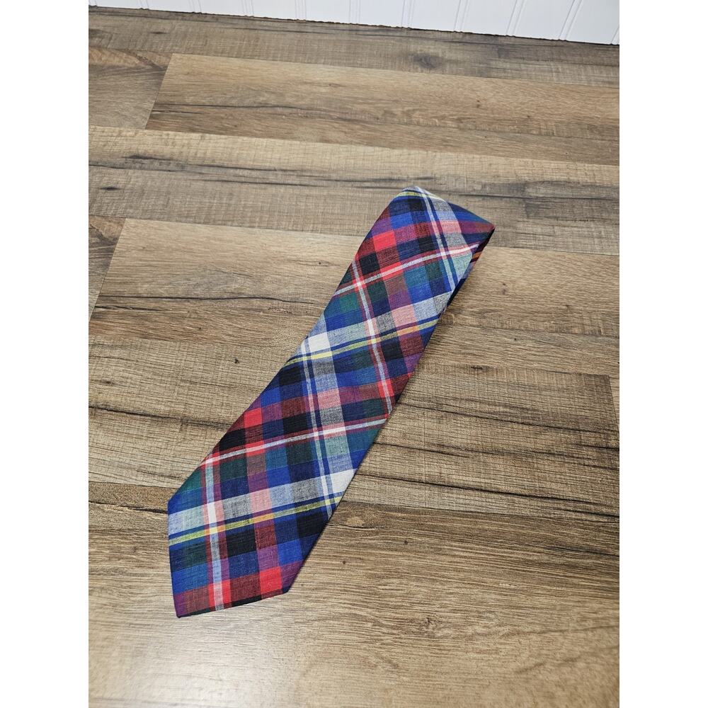 Lands' End Plaid Hand Sewn Vintage Neck Tie Preppy Ivy Nautical Made in USA